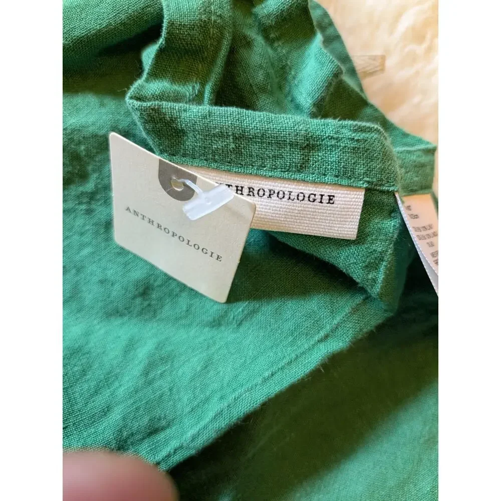 Anthropologie 100% Linen Table Runner & Napkins Set 8 Napkins + 1 Runner Kelly